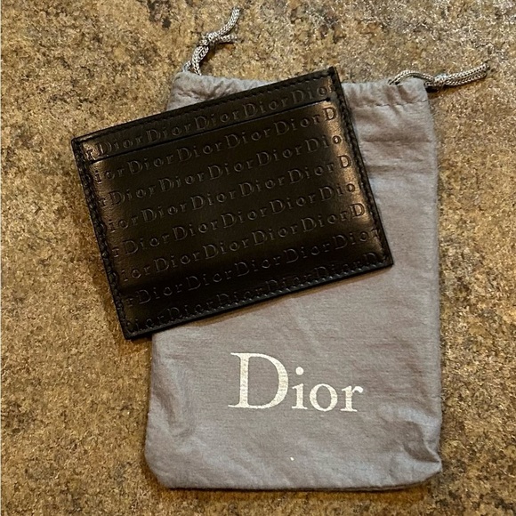 Christian Dior Black Leather Logo Engraved Card Case NWOT - Picture 1 of 9